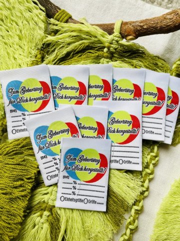 Geburtstags gewebte Etiketten / Labels zum Beschriften 25 Stück